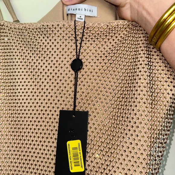 Gianni Bini Sheer Mesh Gold beaded dress Prom Party Fancy Evening Dress - Picture 4 of 6